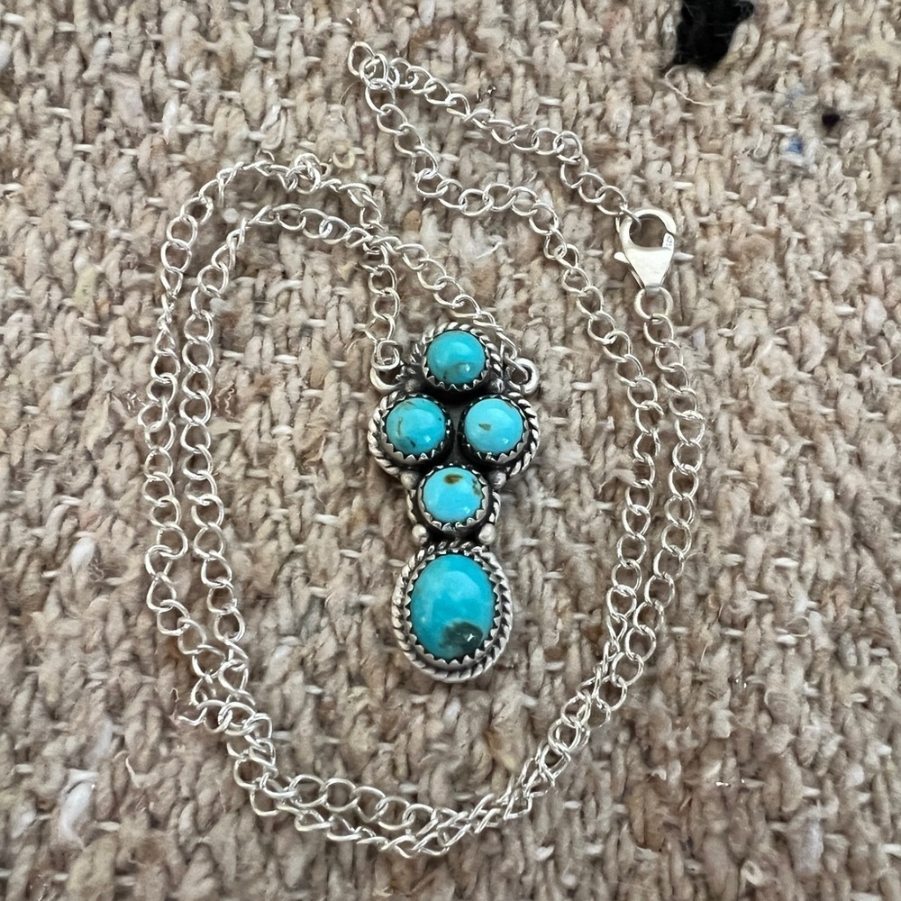 ❤️ Kingman Turquoise 5 Stone Brushed 925 Southwestern 18+2” Adj Necklace 11.6Gm - Picture 14 of 14